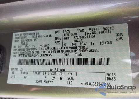 2023 Ford F-150 Xlt z USA, uszkodzony, nr VIN 1FTEW1EP0PFD32835